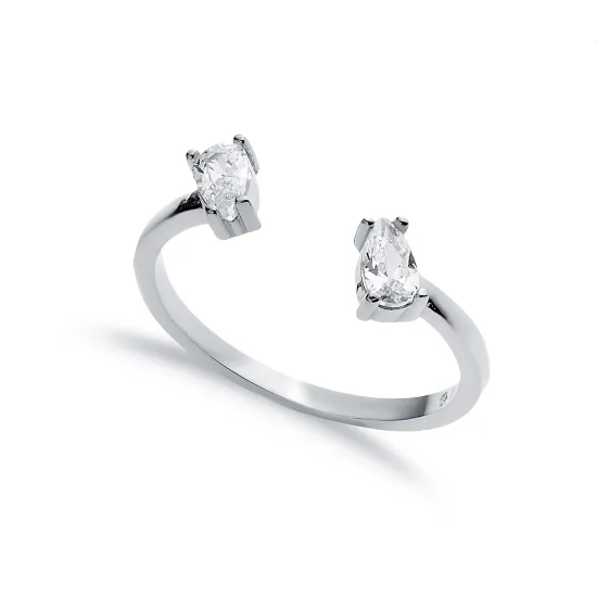 Double Drop CZ Adjustable 925 Sterling Silver Ring Double Drop CZ Adjustable 925 Sterling Silver Ring