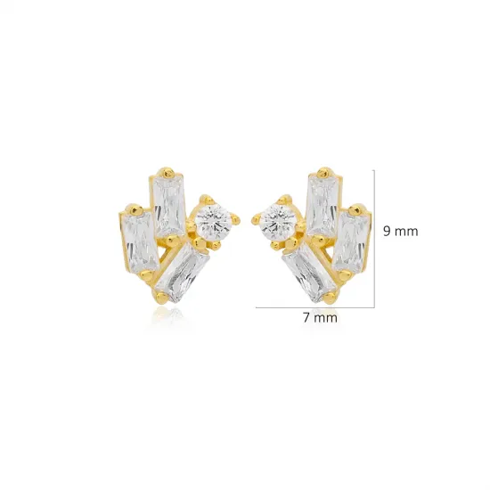 Minimalist CZ Baguette 925 Sterling Silver Earrings Minimalist CZ Baguette 925 Sterling Silver Earrings