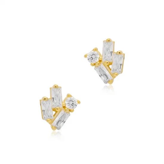 Minimalist CZ Baguette 925 Sterling Silver Earrings Minimalist CZ Baguette 925 Sterling Silver Earrings