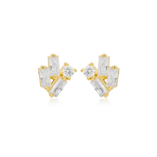 Minimalist CZ Baguette 925 Sterling Silver Earrings Minimalist CZ Baguette 925 Sterling Silver Earrings