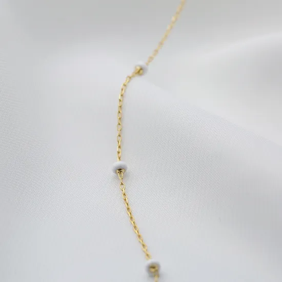 Chain White Beaded Enamel 925 Sterling Silver Bracelet