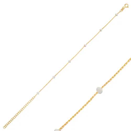 Chain White Beaded Enamel 925 Sterling Silver Bracelet