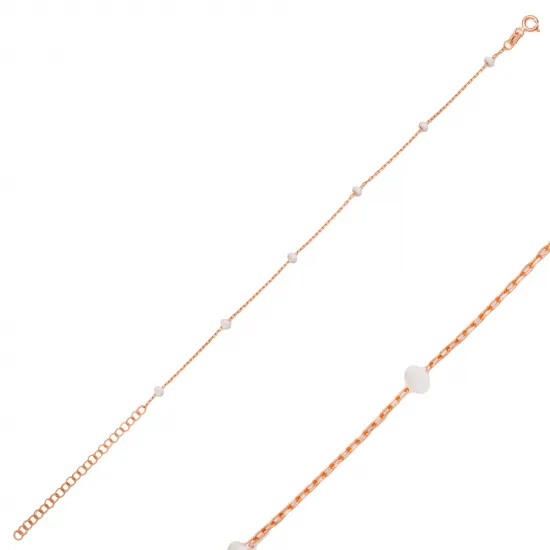 Chain White Beaded Enamel 925 Sterling Silver Bracelet