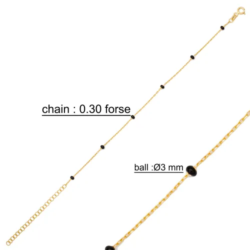 Delicate Chain Black Beaded Enamel 925 Silver Bracelet