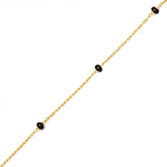 Delicate Chain Black Beaded Enamel 925 Silver Bracelet Delicate Chain Black Beaded Enamel 925 Silver Bracelet