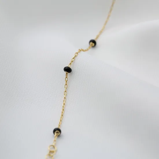 Delicate Chain Black Beaded Enamel 925 Silver Bracelet Delicate Chain Black Beaded Enamel 925 Silver Bracelet