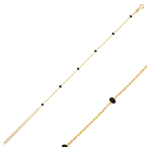 Delicate Chain Black Beaded Enamel 925 Silver Bracelet