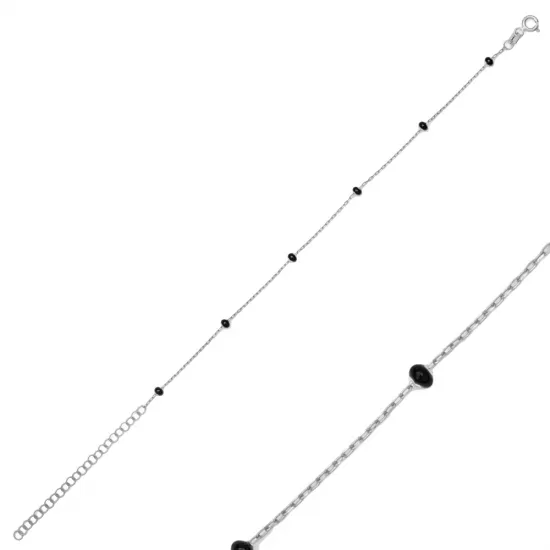 Delicate Chain Black Beaded Enamel 925 Silver Bracelet Delicate Chain Black Beaded Enamel 925 Silver Bracelet