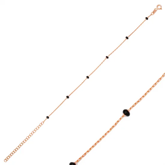 Delicate Chain Black Beaded Enamel 925 Silver Bracelet Delicate Chain Black Beaded Enamel 925 Silver Bracelet