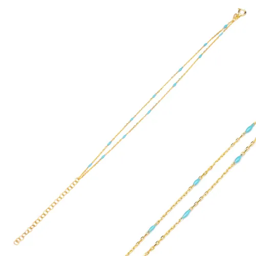 Blue Enamel Chain Sterling Silver Bracelet