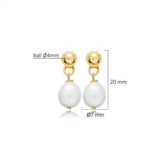Plain Ball Clasp Pearl 925 Sterling Silver Earrings