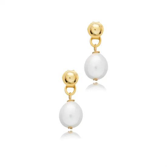 Plain Ball Clasp Pearl 925 Sterling Silver Earrings