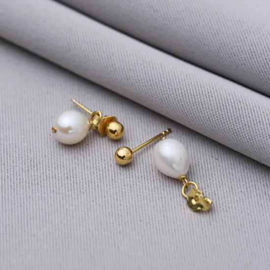 Plain Ball Clasp Pearl 925 Sterling Silver Earrings