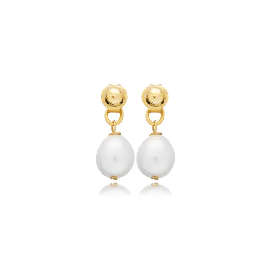 Plain Ball Clasp Pearl 925 Sterling Silver Earrings