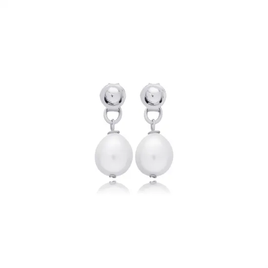 Plain Ball Clasp Pearl 925 Sterling Silver Earrings
