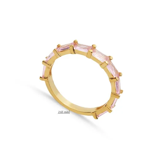 Smoke Pink Baguette 925 Sterling Silver Ring
