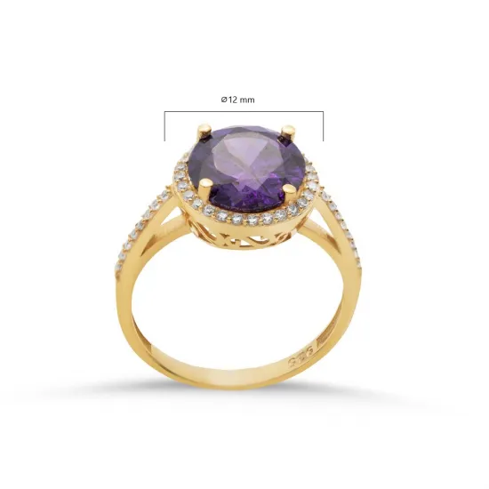 Round Amethyst CZ Cluster Sterling Silver Ring