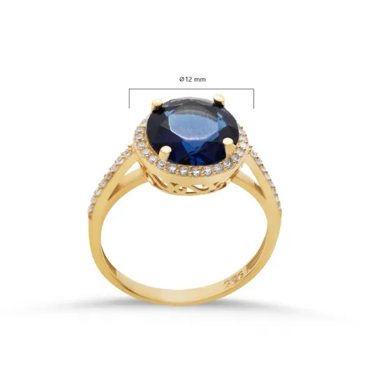 Round Sapphire CZ Cluster Sterling Silver Ring
