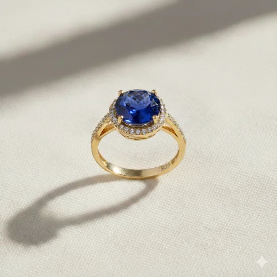 Round Sapphire CZ Cluster Sterling Silver Ring