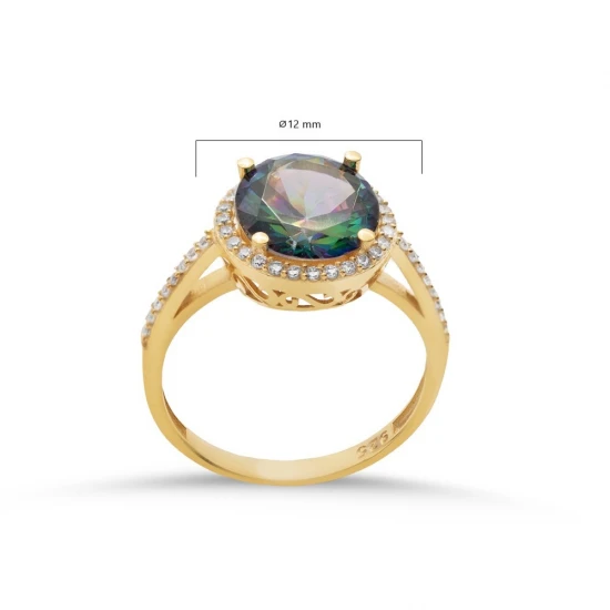 Round Mystic Topaz CZ Cluster Sterling Silver Ring