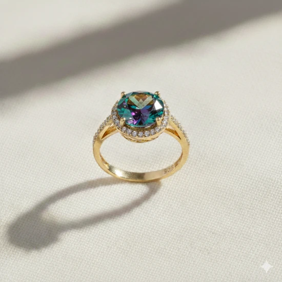 Round Mystic Topaz CZ Cluster Sterling Silver Ring