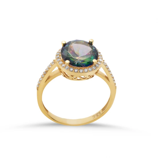 Round Mystic Topaz CZ Cluster Sterling Silver Ring