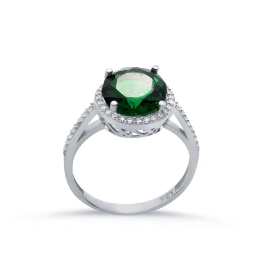 Round Emerald CZ Cluster Sterling Silver Ring Round Emerald CZ Cluster Sterling Silver Ring