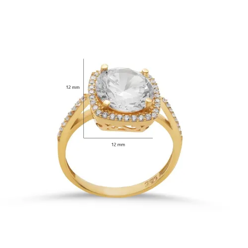 Square Shape Round White Cluster Sterling Silver Ring