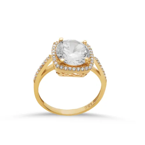 Square Shape Round White Cluster Sterling Silver Ring