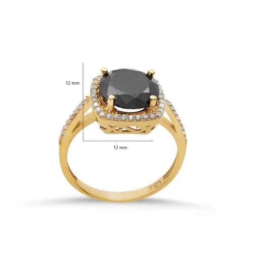 Square Shape Round Black Cluster Sterling Silver Ring