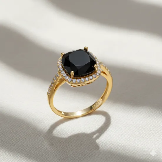 Square Shape Round Black Cluster Sterling Silver Ring Square Shape Round Black Cluster Sterling Silver Ring