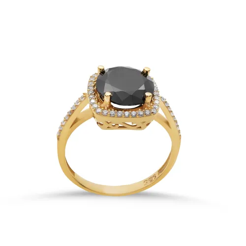 Square Shape Round Black Cluster Sterling Silver Ring