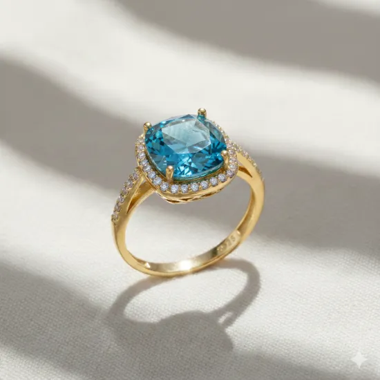 Square Shape Round Aquamarine 925 Sterling Silver Ring