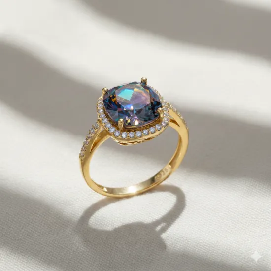 Square Shape Round Mystic Topaz Sterling Silver Ring