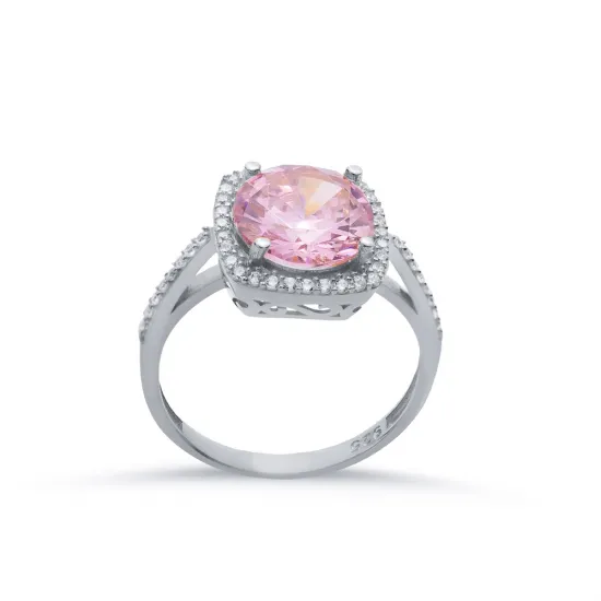 Square Shape Round Pink Cluster Sterling Silver Ring Square Shape Round Pink Cluster Sterling Silver Ring