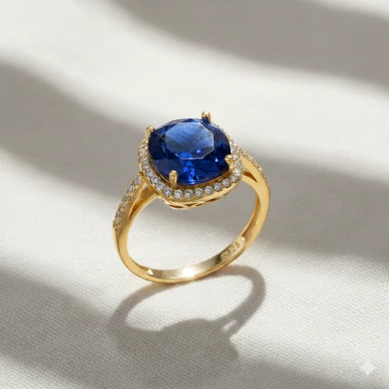 Square Shape Round Sapphire 925 Sterling Silver Ring Square Shape Round Sapphire 925 Sterling Silver Ring