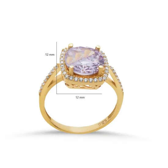 Square Shape Round Light Purple Sterling Silver Ring Square Shape Round Light Purple Sterling Silver Ring