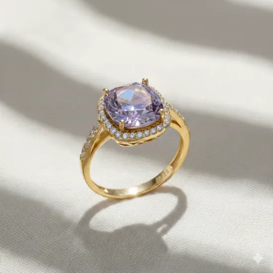 Square Shape Round Light Purple Sterling Silver Ring Square Shape Round Light Purple Sterling Silver Ring