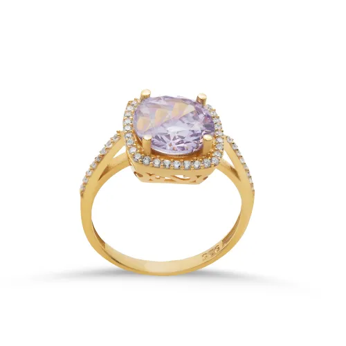 Square Shape Round Light Purple Sterling Silver Ring