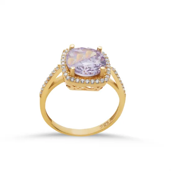 Square Shape Round Light Purple Sterling Silver Ring Square Shape Round Light Purple Sterling Silver Ring