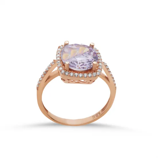 Square Shape Round Light Purple Sterling Silver Ring Square Shape Round Light Purple Sterling Silver Ring