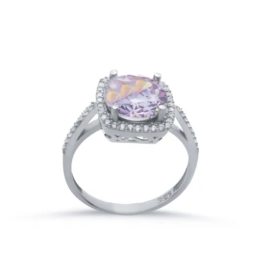 Square Shape Round Light Purple Sterling Silver Ring Square Shape Round Light Purple Sterling Silver Ring