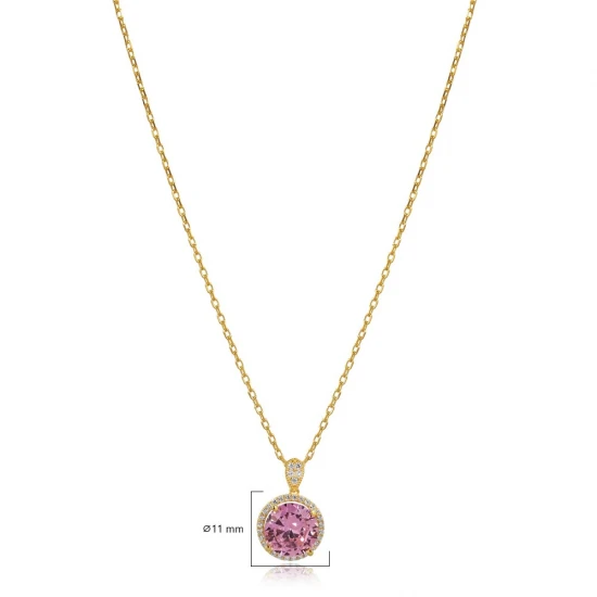 Round Pink CZ 925 Sterling Silver Necklace