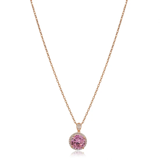 Round Pink CZ 925 Sterling Silver Necklace