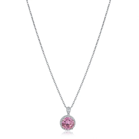 Round Pink CZ 925 Sterling Silver Necklace
