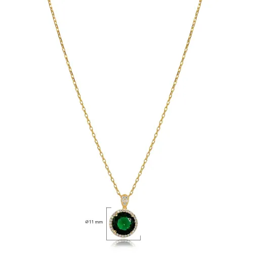 Round Design Emerald CZ Stone Charm Necklace Round Design Emerald CZ Stone Charm Necklace