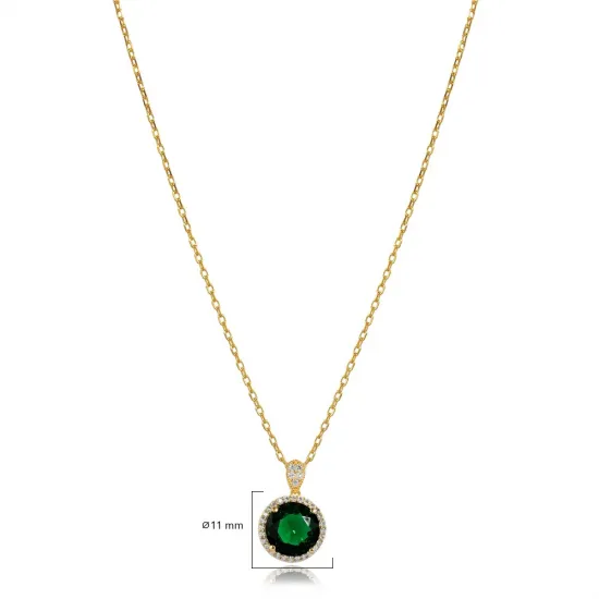 Round Emerald CZ Sterling Silver Necklace Round Emerald CZ Sterling Silver Necklace