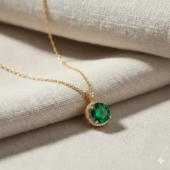 Round Emerald CZ Sterling Silver Necklace Round Emerald CZ Sterling Silver Necklace