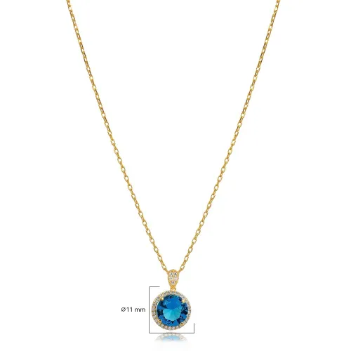 Round Design Aquamarine CZ Stone Charm Necklace Round Design Aquamarine CZ Stone Charm Necklace