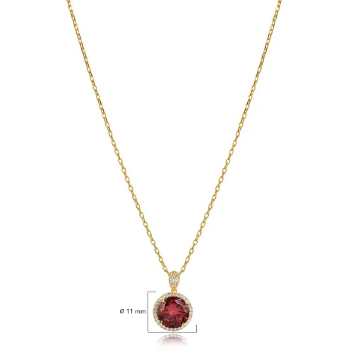 Round Design Garnet CZ Stone Charm Necklace Round Design Garnet CZ Stone Charm Necklace